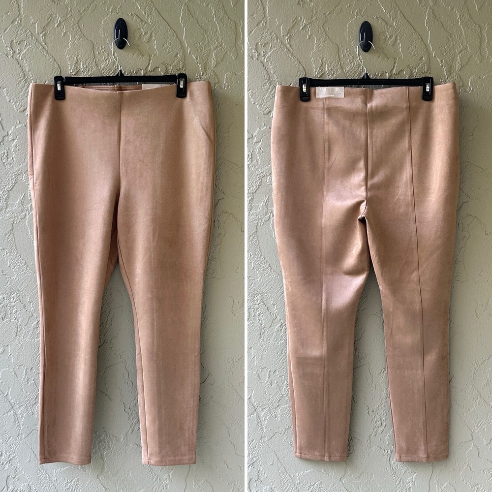 Chico's Women's 16 Dusty Cedar Beige 3 Slim Leg Pull-On Faux Suede Leggings NWT